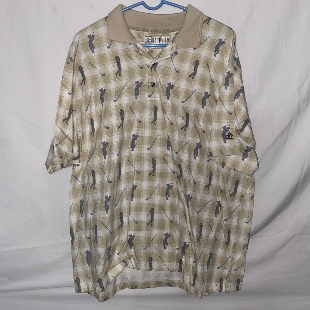 Vintage Grand Slam Mens Size XXL Golf Polo Short Sleeve All Over Golfing Print